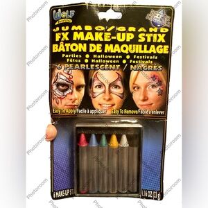 Wolf Novelties 6 Pearlescent Pearl Colors Face Makeup Stix Paint Crayons NWT